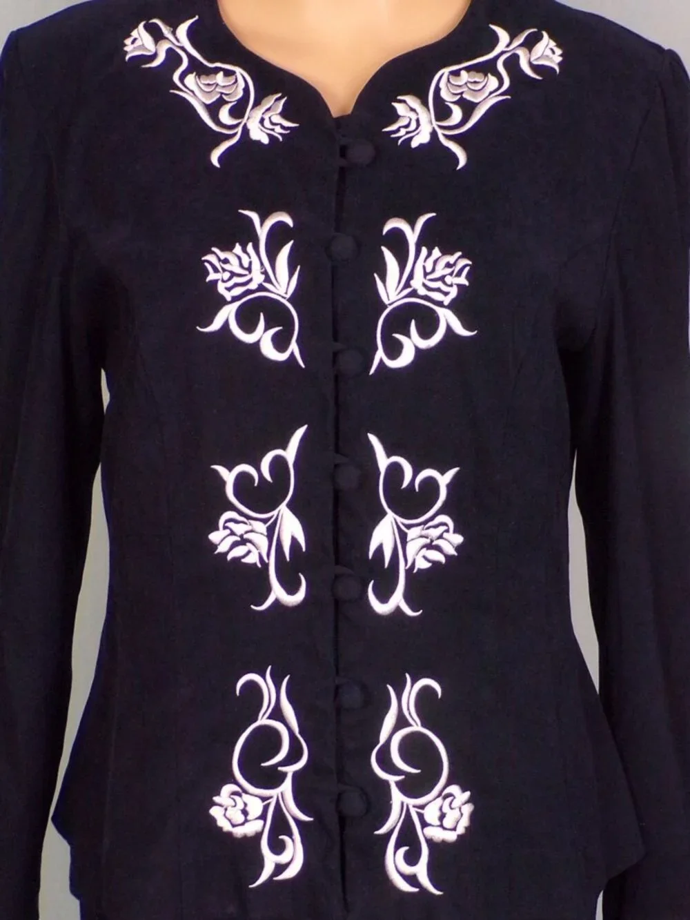 KARIN STEVENS size 10 black/silver dress with attached jacket polyester/spandex